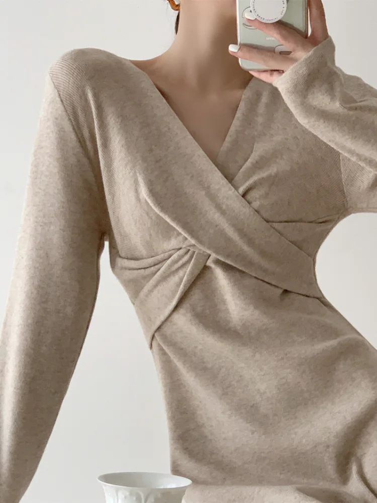 Элегантное цельное платье в Корейском стиле женское вязаное французское