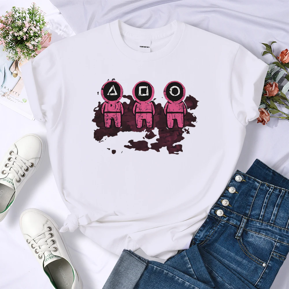 

Custom Made Squid Game Printing T Shirts Woman Cotton Brand Grace T-shirts Summer Retro Top Casual Temperament Woman T Shirt