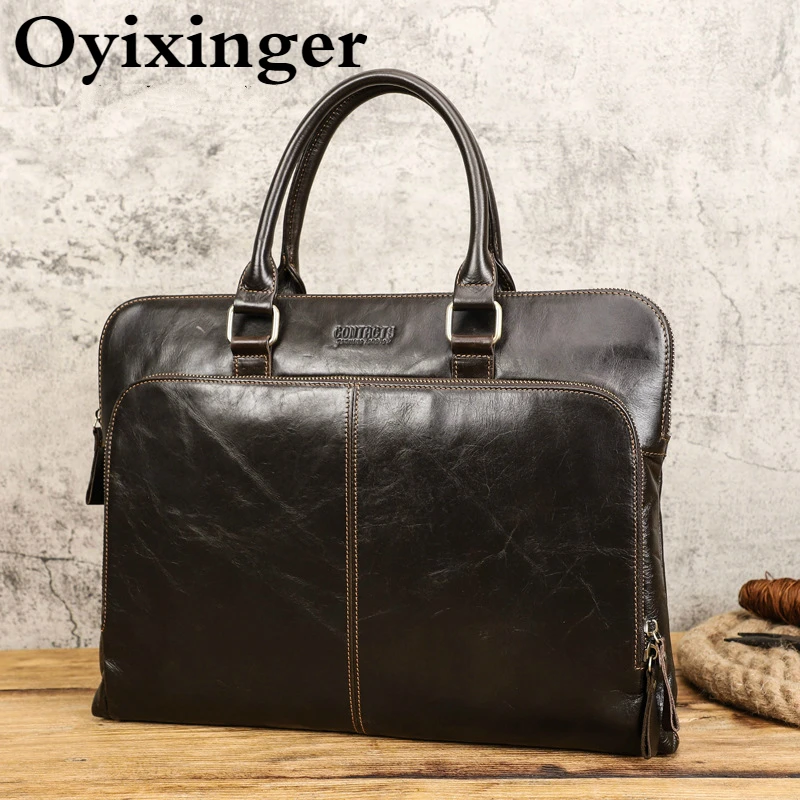 

OYIXINGER деловая мужская сумка для ноутбука из натуральной кожи портфель для ноутбука большая емкость Мужская сумка для 15 "16" Macbook Huawei Dell