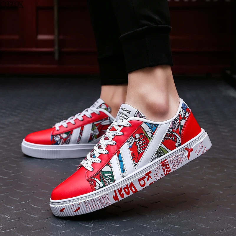 

Students handsome joker Sneakers Platform Shoes Breathable Graffiti Mesh Male Shoes Streetwear Comics Walking Men Vulcanized