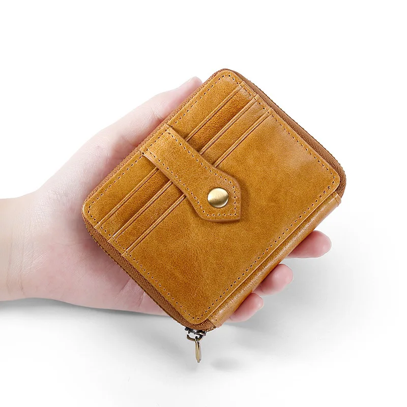 

Новый RFID-кошелек с защитой от кражи, кожаный Маленький Ретро-кошелек из вощеной кожи, свободный Кошелек для монет, кошелек из натуральной ко...