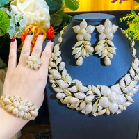 kellybola noble luxury customized zircon flower necklace bracelet ring earring 4 pcs womens wedding banquet trendy jewelry set