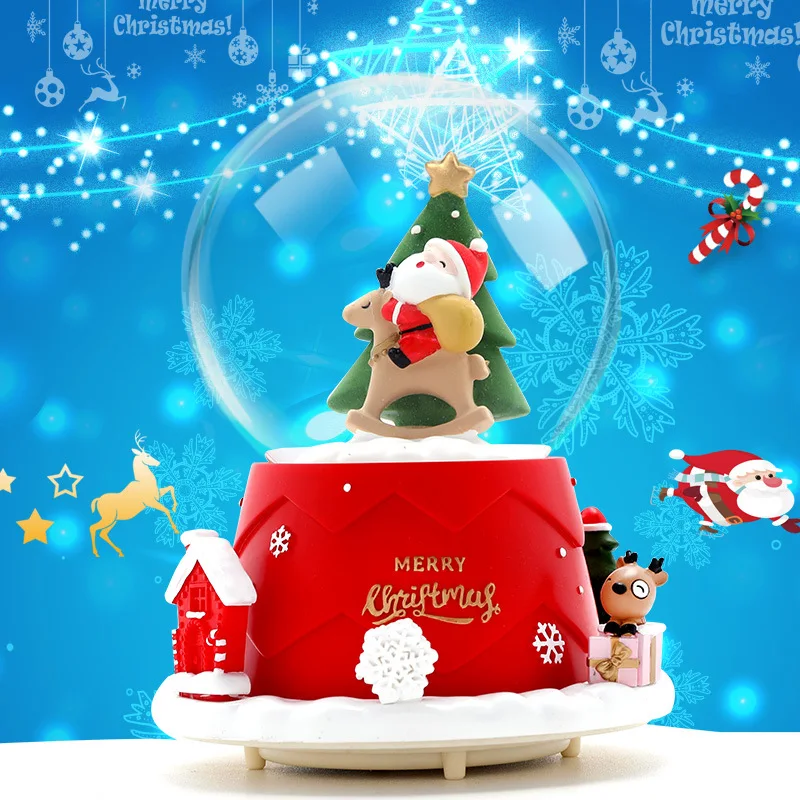 Веселые рождественские снежные глобусы вращающаяся музыкальная шкатулка Санта