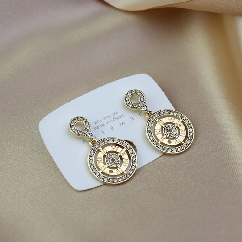 

Korean Fashion Pendant Dangle Drop Earrings For Women Trend Wedding Gifts Rhinestone Crystal Gold Statement Geometric Jewelery