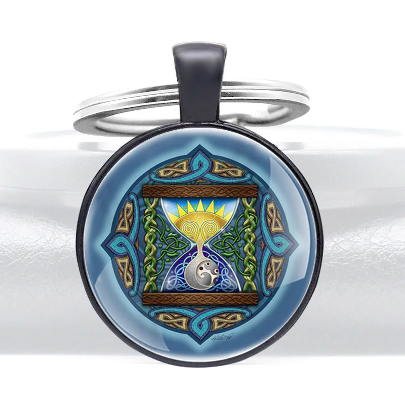 Sun Moon Hourglass Design Charm Glass Dome key Chains Men Women Key Ring Jewelry | Отзывы и видеообзор -4001219518294