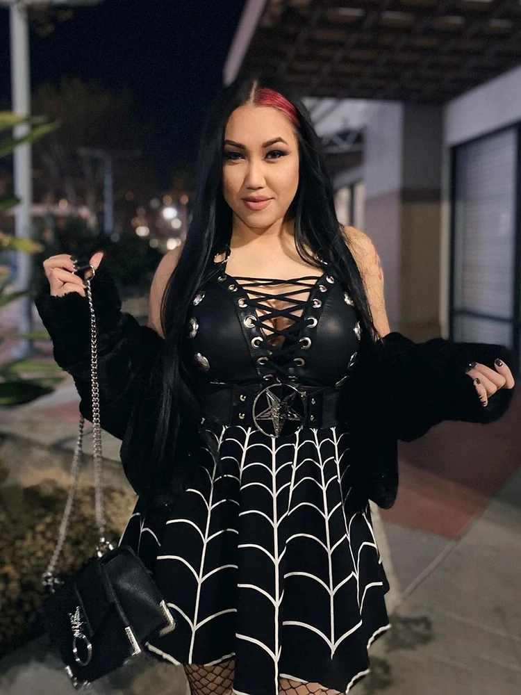 Юбка женская летняя трапециевидная с высокой талией и принтом паутины - купить по