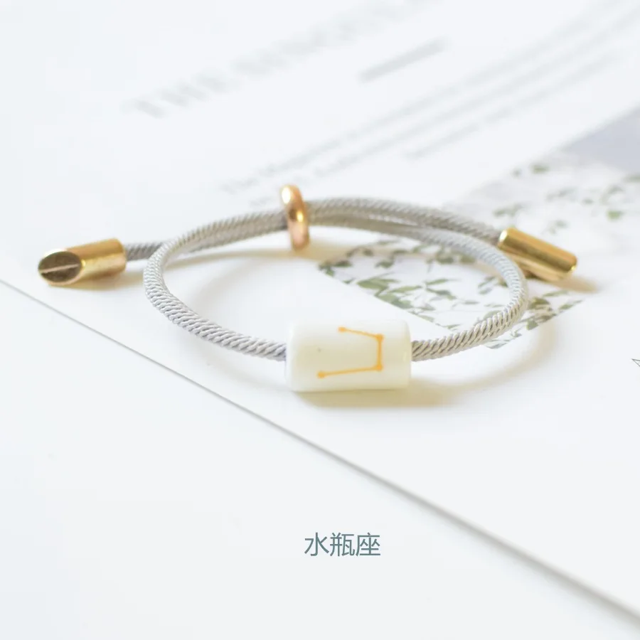 New ceramic 12 Constellation Bracelet Men Women Boys Girl Lace Up Woven Leather Constellations Charm Bracelets | Украшения и