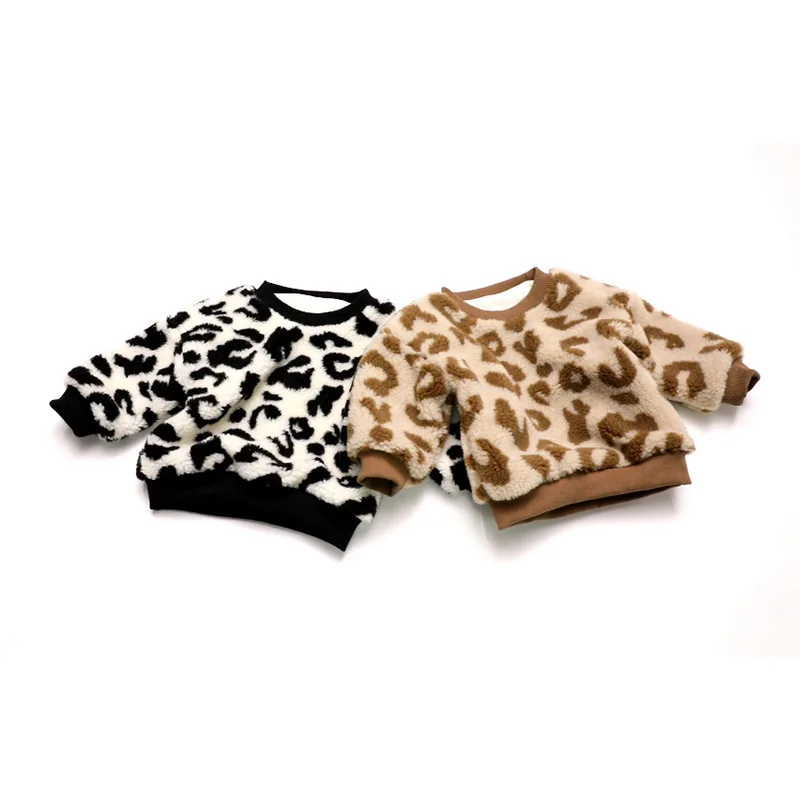 

2020 children s winter leopard print round neck sweater for boys and girls plus velvet padded sweater
