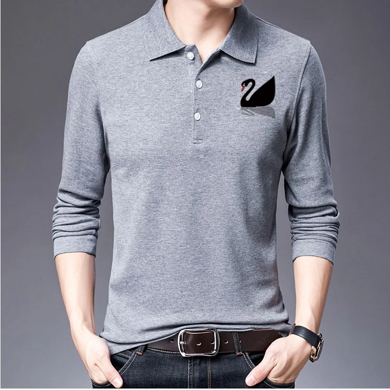 

Spring Fashion Print Long Sleeve Lapel T-shirt Men's Comfortable Cotton Polo Shirt Breathable