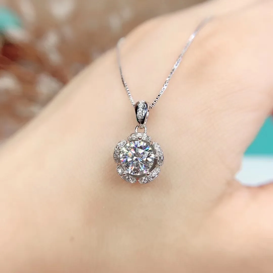 Круглые серебряные подвески Moissanite, 1 CT D VVS, роскошные Подвески Moissanite Weding для женщин