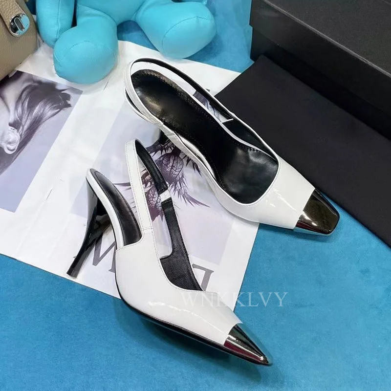 

Runway Design Women shoes metal head high heels genuine leather comfortable pumps spring wedding bradal shoes party shoes2021