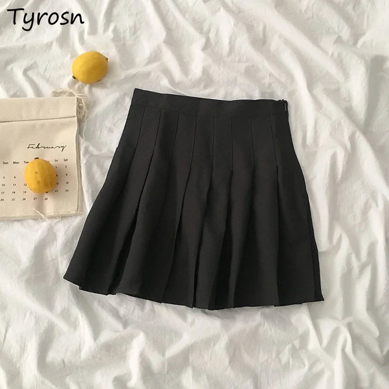 

Pleated Mini Skirts Women Teenager Streetwear A-line Preppy Style High Waist All-match Summer Korean Fashion Mujer Faldas Black