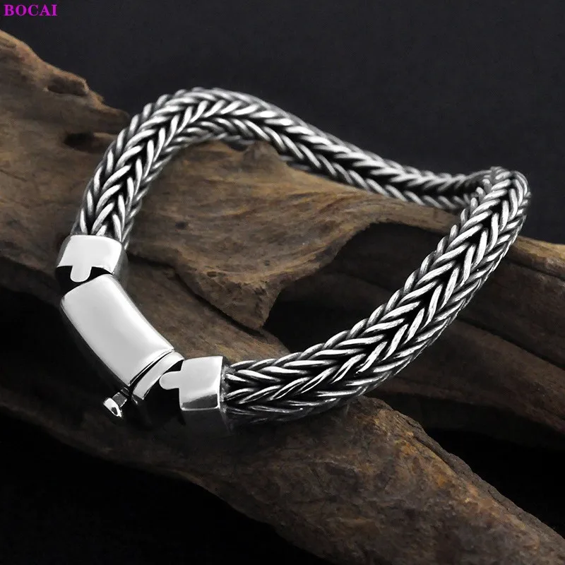 

BOCAI S925 Sterling Silver Bracelets 2021 Popular Personality Woven Thick Twist Hand Chain Pure Argentum Fashion Bangle for Men