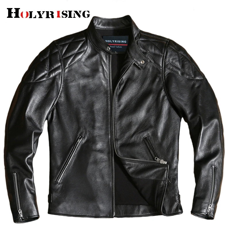 

size 5xl motorcycle jackets men real cow leather trend coats stand collar casaco masculino natural calf skin rider coats 19758