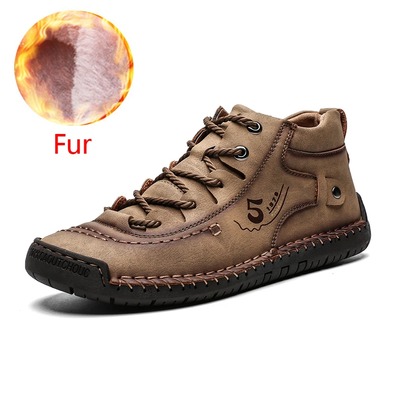 Brown Fur Кожаная мужская повседневная обувь; удобные мужские модные прогулочные туфли в британском стиле; большие размеры; цвет коричневый, черный; Мужская мягкая обувь на плоской подошве - Цвет: Brown Fur