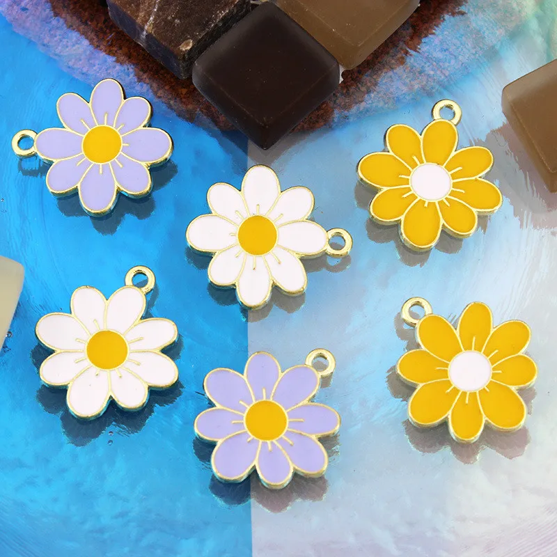 

10pcs 20*23 Enamel Daisy Flower Charms for Necklaces Pendants Earrings DIY Colorful Mini Charms Handmade Jewelry Finding Making