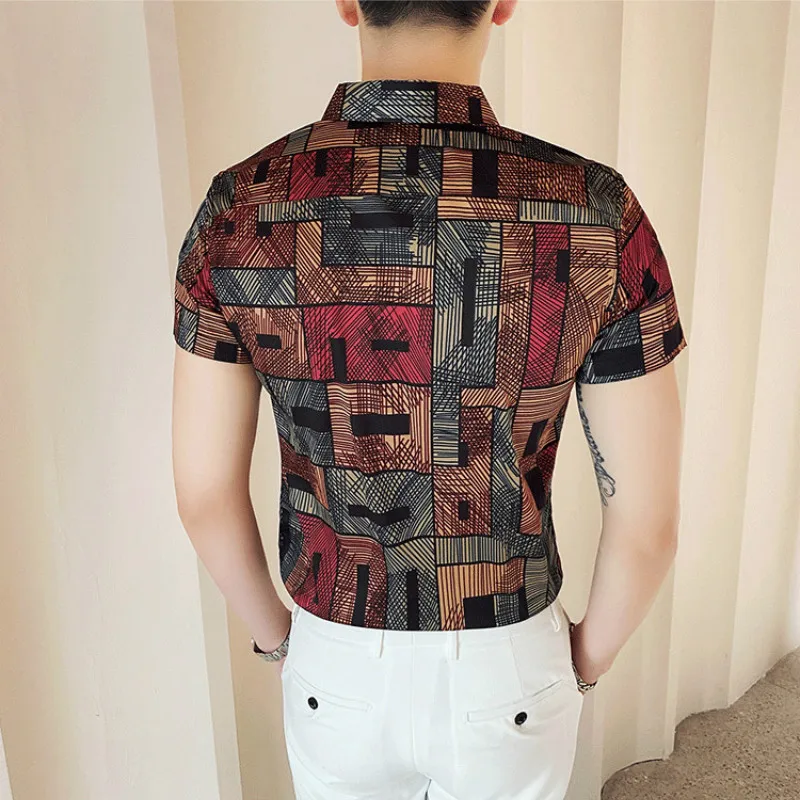 

Plaid 2021 Summer Men Shirt Plus Size Short Sleeve Casual Slim Business Dress Shirts Chemise Homme Streetwear Camisa Masculina