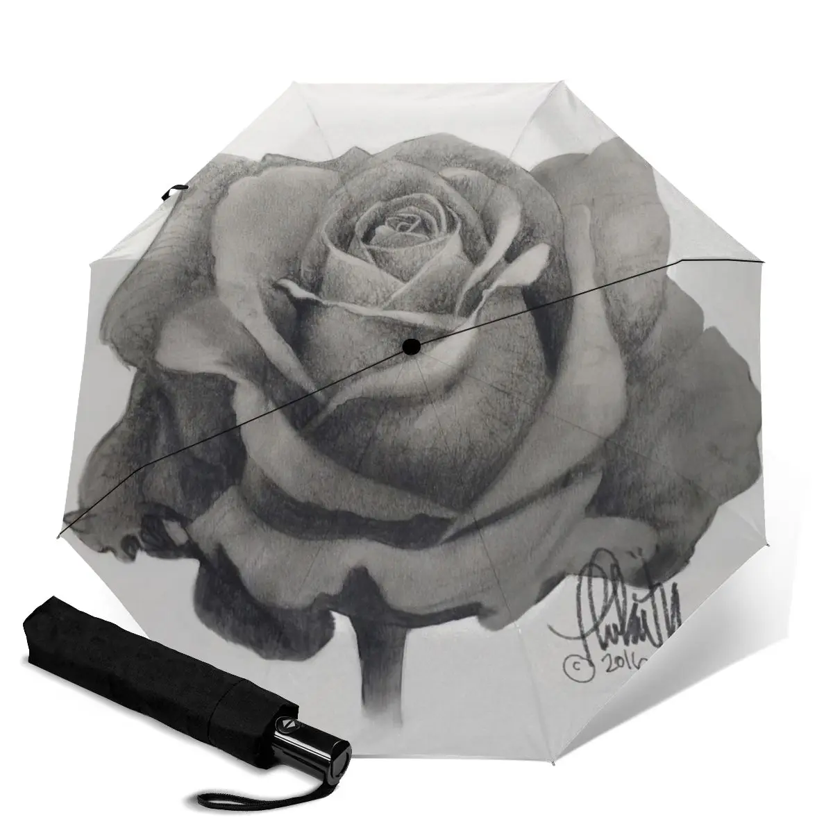 

Мужской и мужской автоматический зонт HUAZI, 8 ребер, прочный ветер, 3 сложения, с цветочным рисунком, классический уличный солнцезащитный