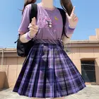 Женская плиссированная клетчатая юбка Glir с высокой талией, пикантная мини-юбка фиолетового и черного цветов в японском стиле Харадзюку, косплей, костюм из аниме Сейлор, Корея
