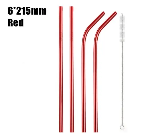 4pcs red 4/8 шт. многоразовый металлический питьевой соломы Высокое качество 304 Нержавеющая сталь красочные черный металлическая соломинка с чистящая щетка 215*6 мм - Цвет: 4pcs red