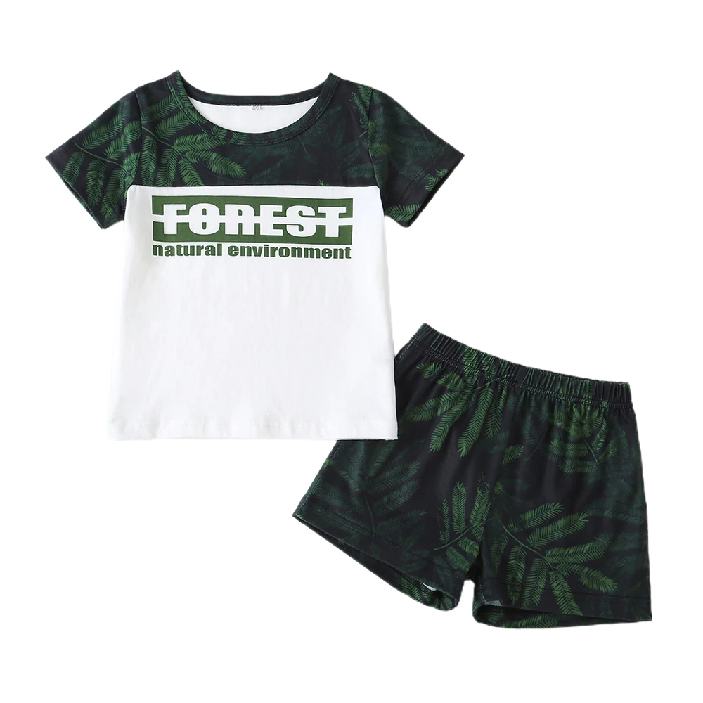 

2pcs Summer Toddler Boy Girl Leaves Outfit Short Sleeve T-Shirt Tops+Shorts Set