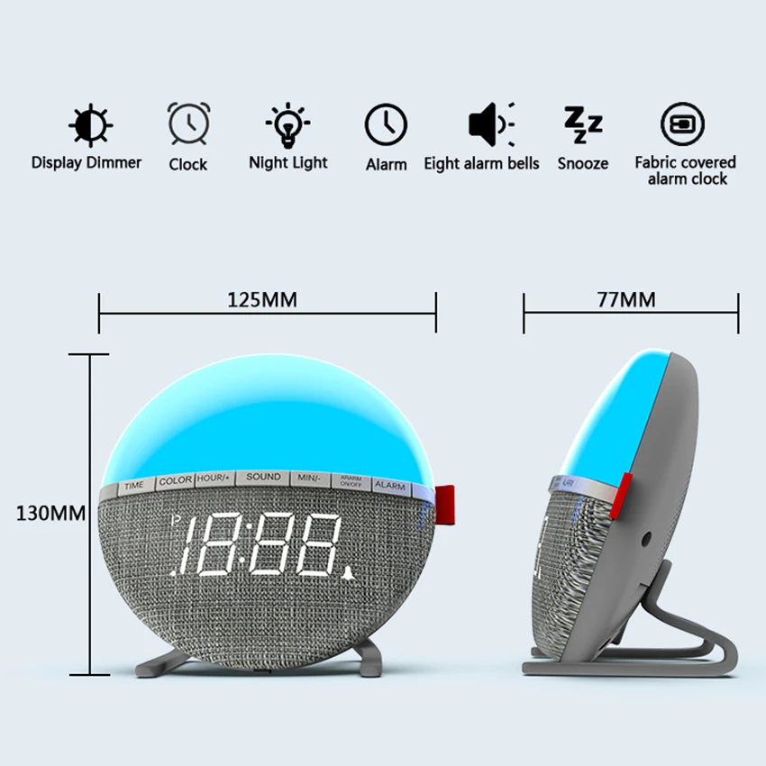 

7 Colors changing Led Light Alarm Clock LED electronic Alarm Clock Snooze Digital Clock Fabric decoration table clock