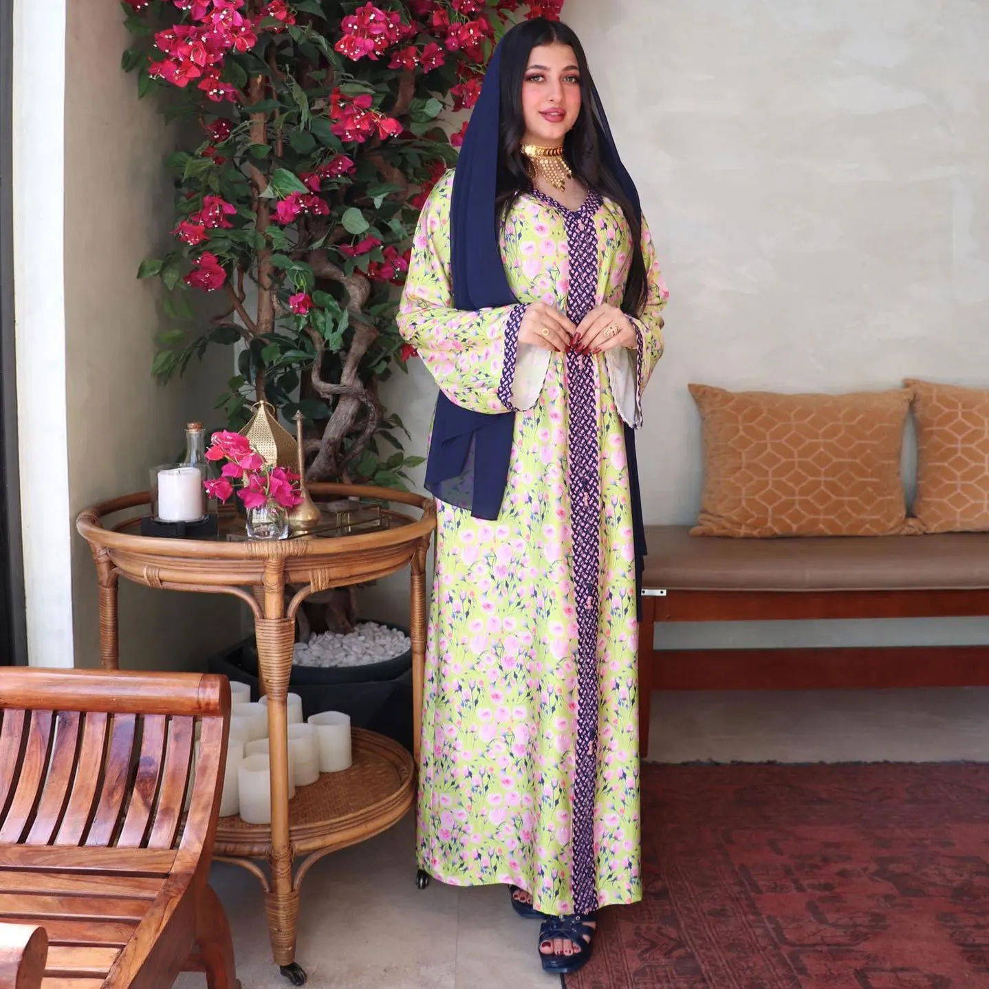 Женская элегантная мусульманская одежда Wepbel, длинное платье с цветочным узором, абайя, мусульманская одежда Дубая, одежда для Рамадана