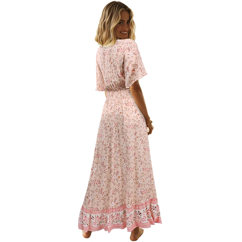 

Dress Women 2021 New Arrive Spring Summer V Neck Print Loose Long Fashion Casual Holiday Bohemian Ankle Length Dresses