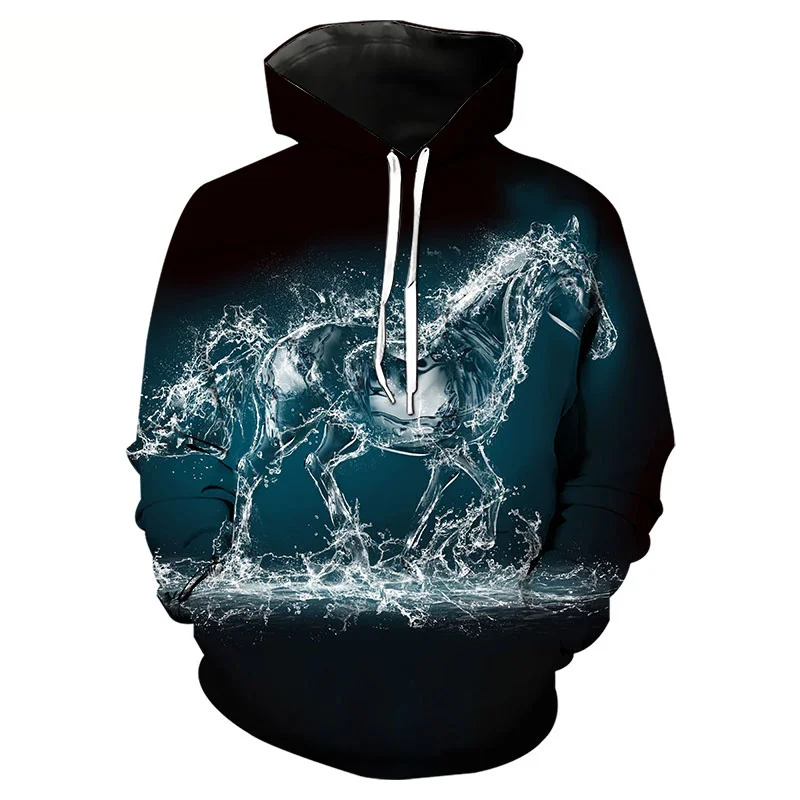 

2021 spring and autumn new fashion animal flame horse print 3D printing men's/women's hoodie street classic loose oversized XXS-