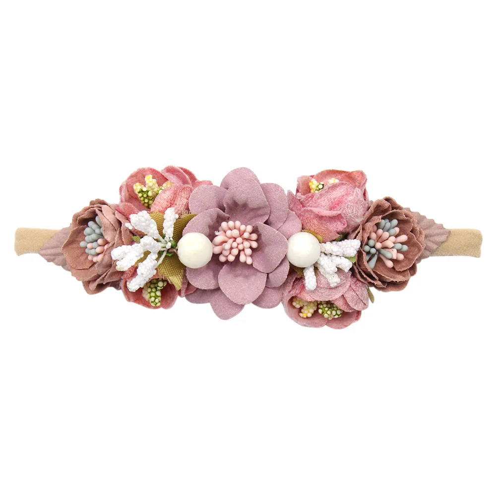 40 IBOWS Hair Accessories Lovely Baby Headband Fake Flower Nylon Hair Bands For Kids Artificial Floral Elastic Head Bands Headwear - Цвет: 40