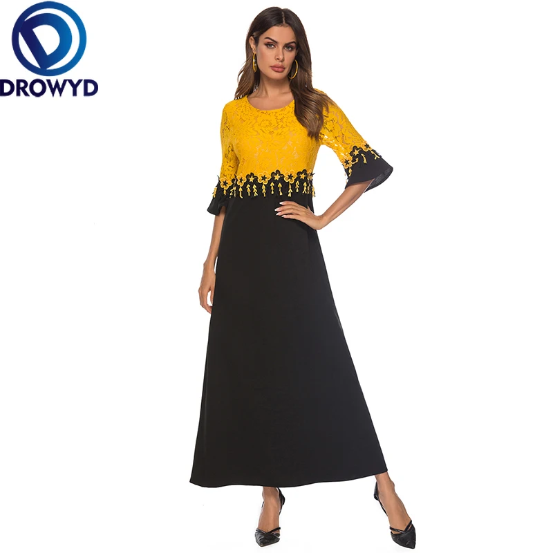 

Snordic Maxi Dress Fashion 2020 Women Spring Casual Boho A-line Short-sleeve O-neck Patchwork Loose Party Dress Vestidos DROWYD