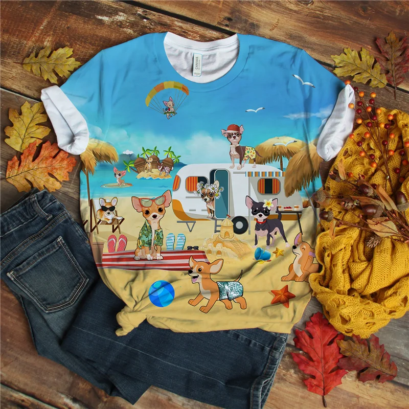 

2021 New Arrival Men T Shirt Full Anime Shirt Printing Fashion Short Sleeve Chihuahua Harajuku Men Tees