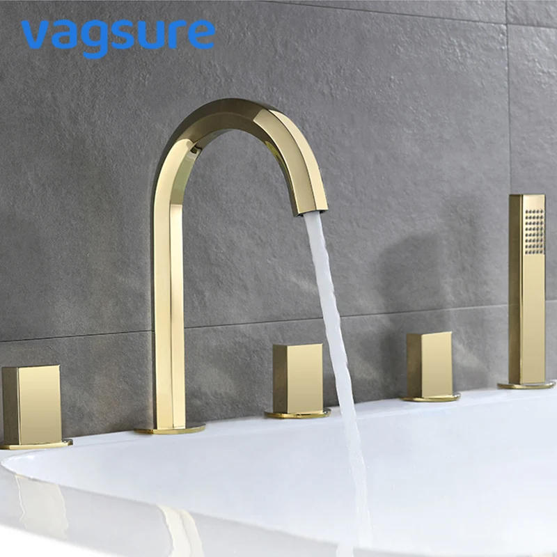 Смеситель для ванны Водопад кран с тремя ручками ручной душ массажной цвет