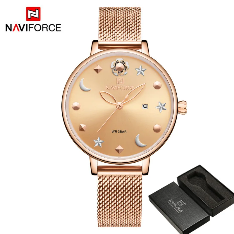 NAVIFORCE женские часы Топ бренд класса люкс розовые, золотые, женские наручные часы браслет из нержавеющей стали классические модные женские часы 5009