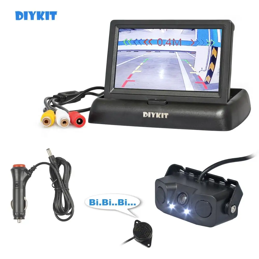 DIYKIT 4,3 дюймов Автомобильная камера заднего вида комплект резервный автомобильный монитор видео-радар для парковки сенсор 2 в 1 автомобильная парковочная камера
