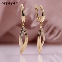 pataya new 585 rose gold long unusual earrings symmetry hollow drop earrings white natural zircon women romantic fashion jewelry