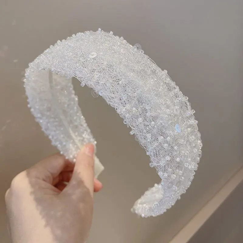 

Handmade fresh temperament fairy nail bead sequin mesh hair hoop fashion wide head hoop