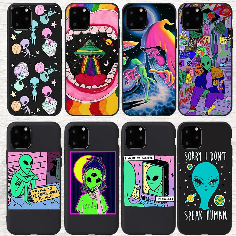 

NEW Cartoon Alien Wpaceship Silicone Phone Case For iPhone 12 11 7 6S Plus SE X Xs Max XR candy red Back Cover Cases