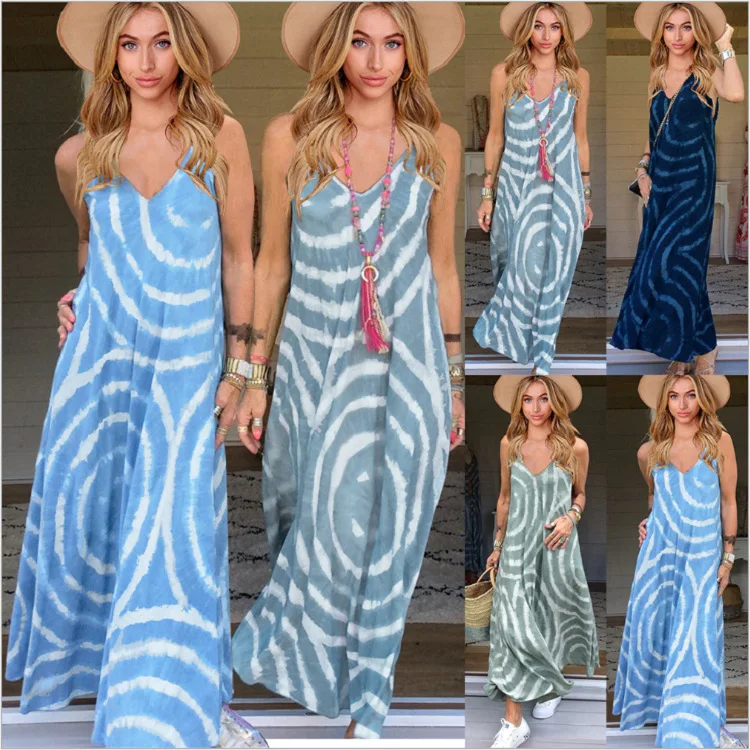 

Женское длинное пляжное платье на бретелях-спагетти, с V-образным вырезом