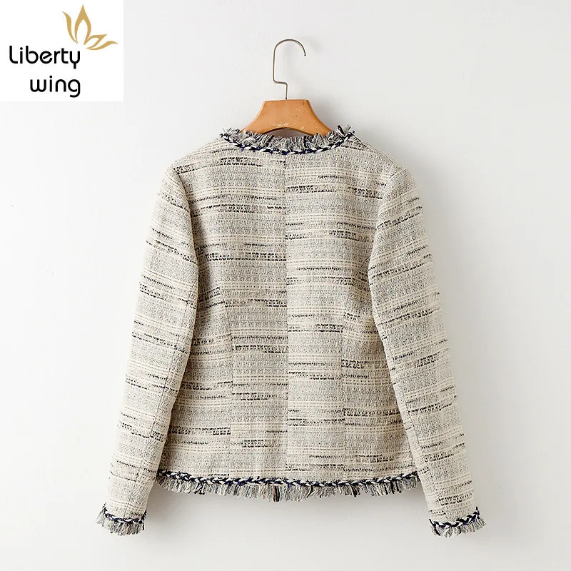 Женская твидовая куртка с длинным рукавом дизайнерская подиумная бежевая