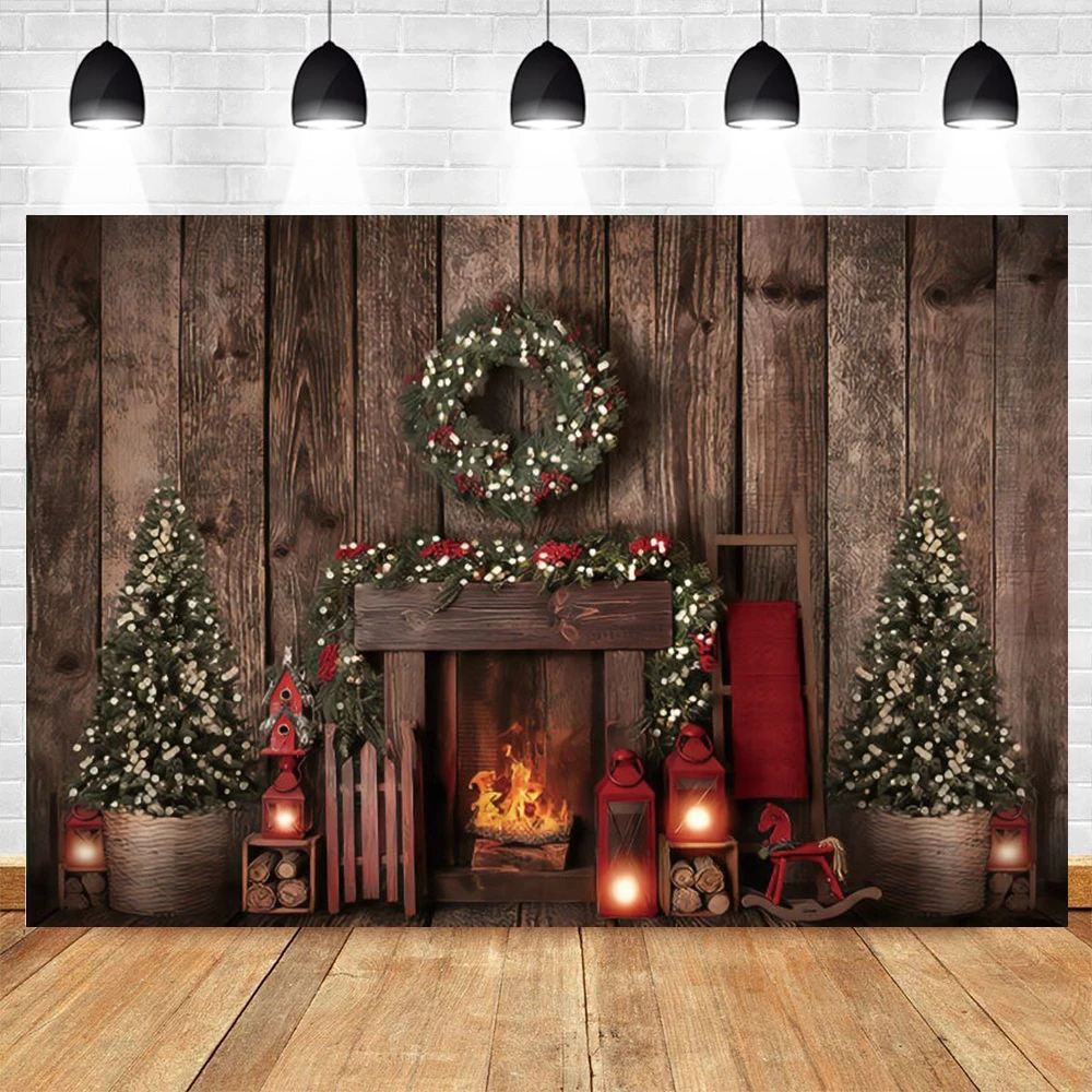 

Yeele Winter Christmas Tree Background Fireplace Board Backdrop Baby Birthday Festival Photography Party Photo Studio Photophone