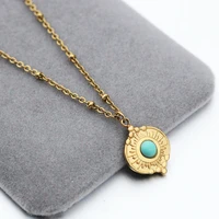 14k real gold plated stainless steel golden setting stone pendant necklace for women jewelry collar necklaces party jewelry