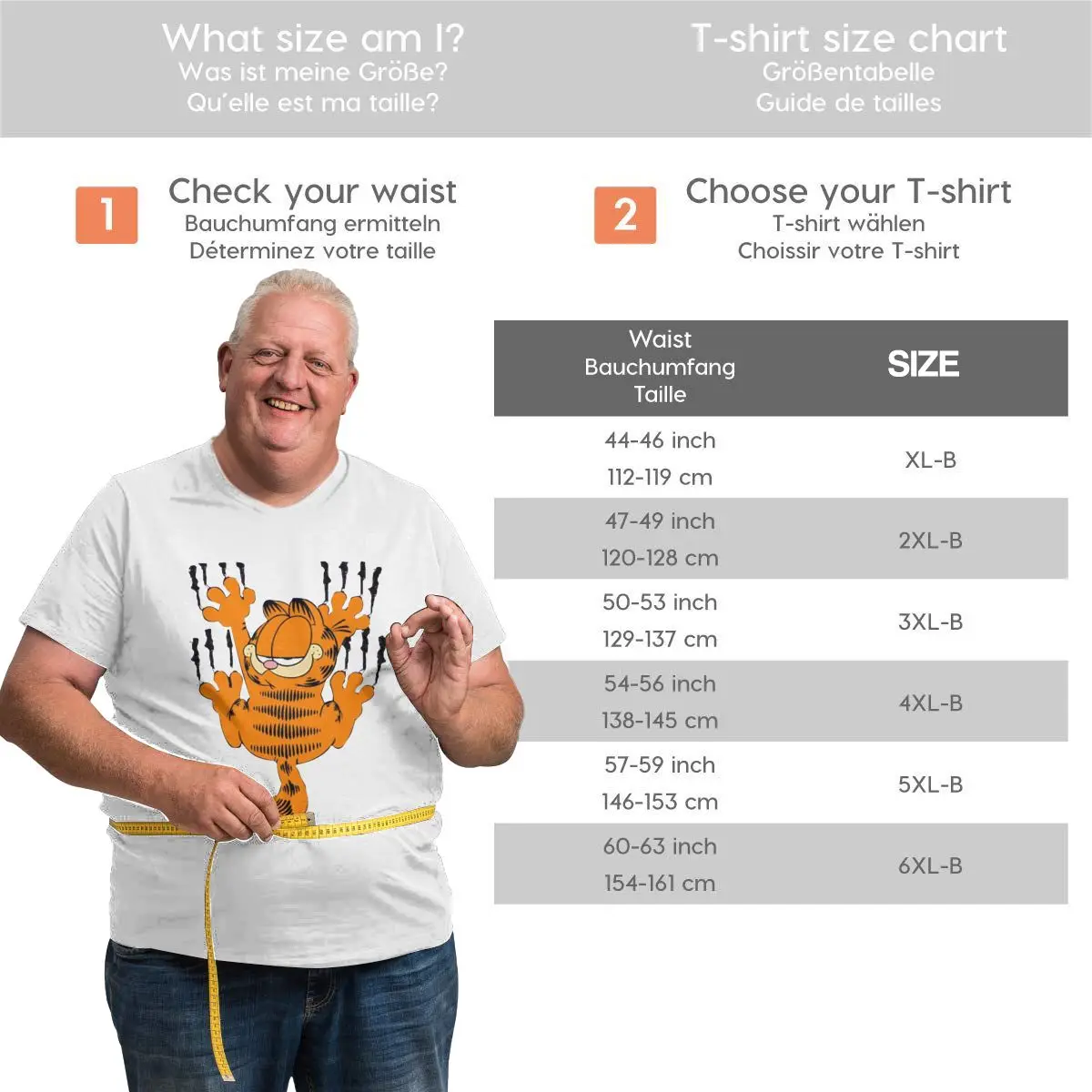 

Garfield Lovely Cat T-Shirt Men Novelty Cotton Big Tall Tees O Neck Short Sleeve T Shirt Big Size 4XL 5XL 6XL Tops