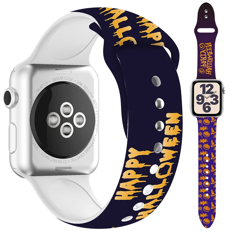 

Silicone Band For Apple Watch band 44 40 for iwatch Bracelet series 6 Se 5 4 3 2 1 42mm 38mm Correa Pulseira For Halloween Strap