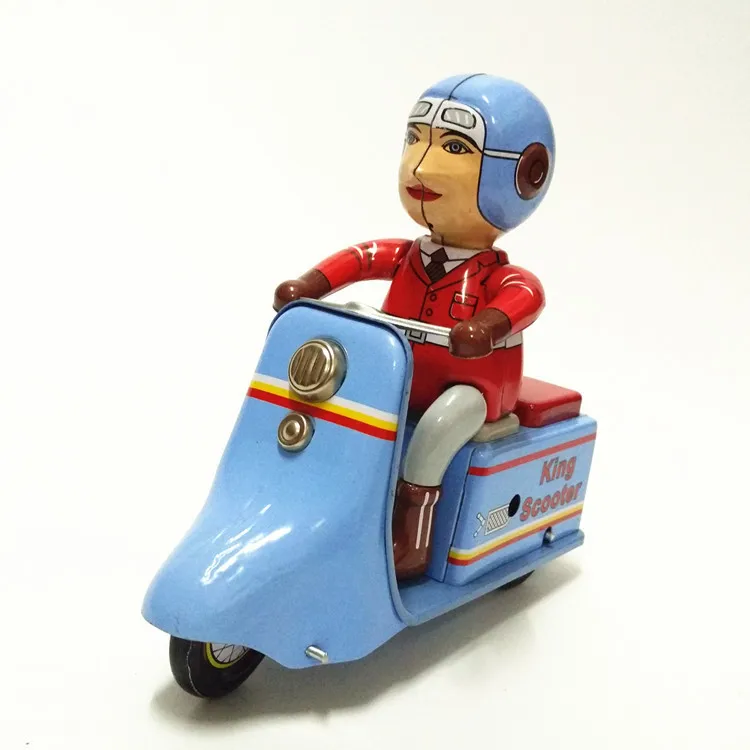 

[Funny] Adult Collection Retro Wind up toy Metal Tin Courier King scooter motorcycle Mechanical Clockwork toy figures kids gift