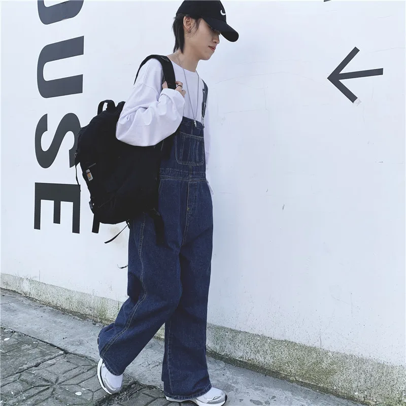 Mens Jeans Japanese Retro Denim Overalls Men's Korean Version of The Trendy Brand Trend Ins Street Loose Straight Suspenders