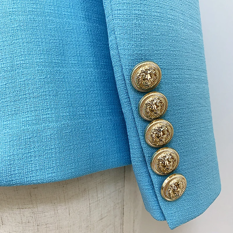 

Newest 2021 Runway Designer Blazer Women's Classic Lion Buttons Double Breasted Slim Fitting Textured Blazer Jacket