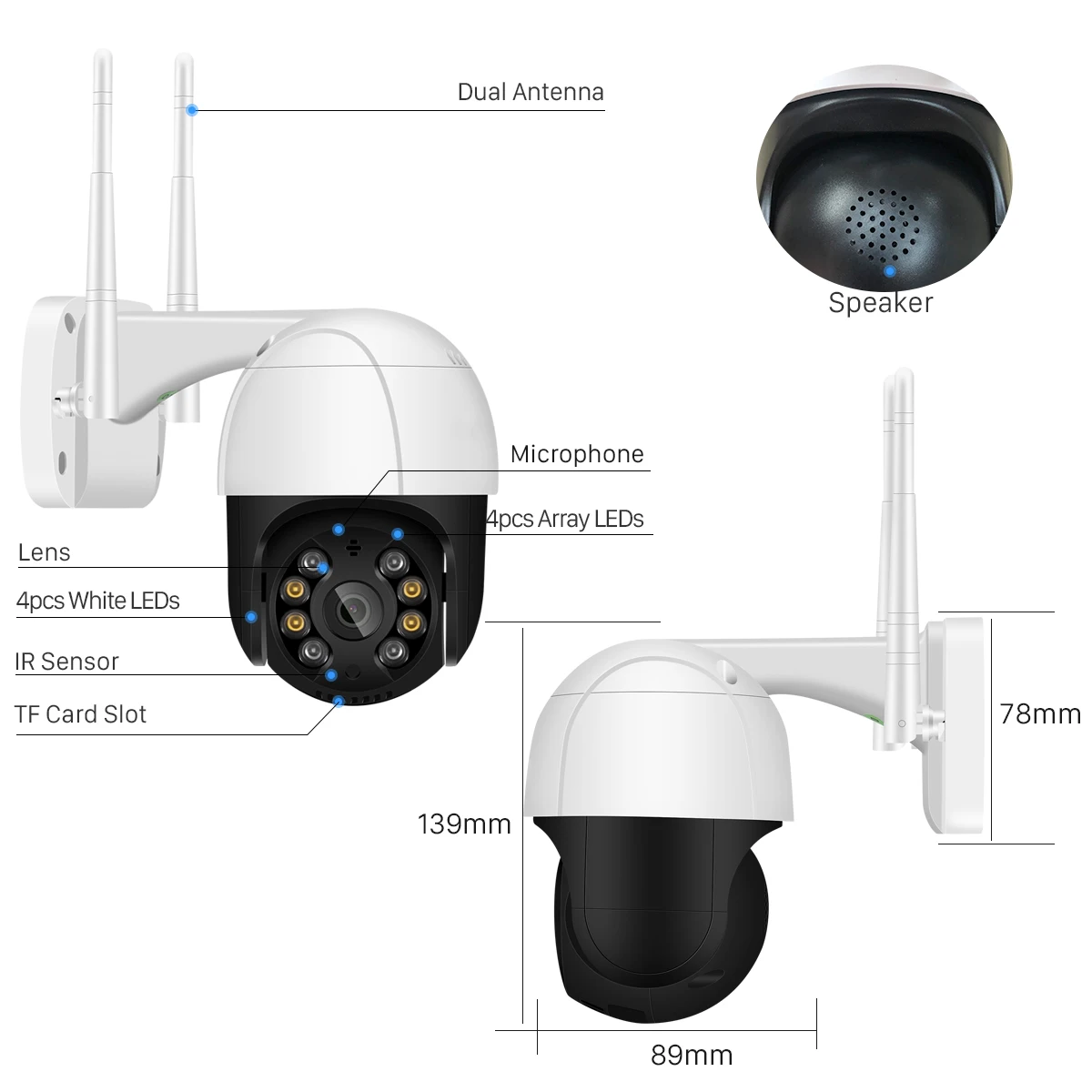 1080P PTZ Wifi IP камера наружная 4X цифровой зум AI человеческое Обнаружение