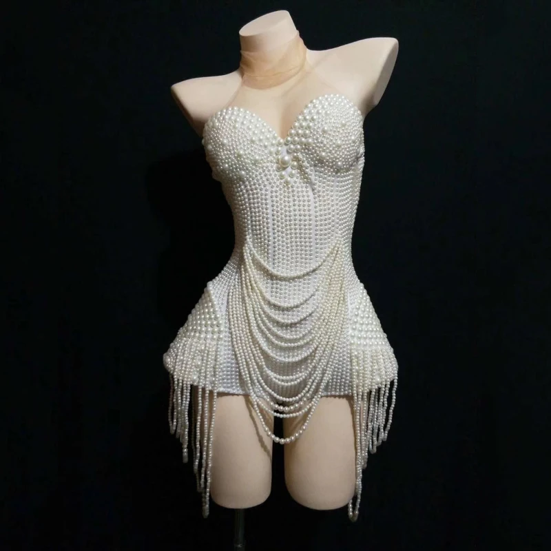 Женский джазовый танцевальный костюм белый жемчуг элегантный комбинезон