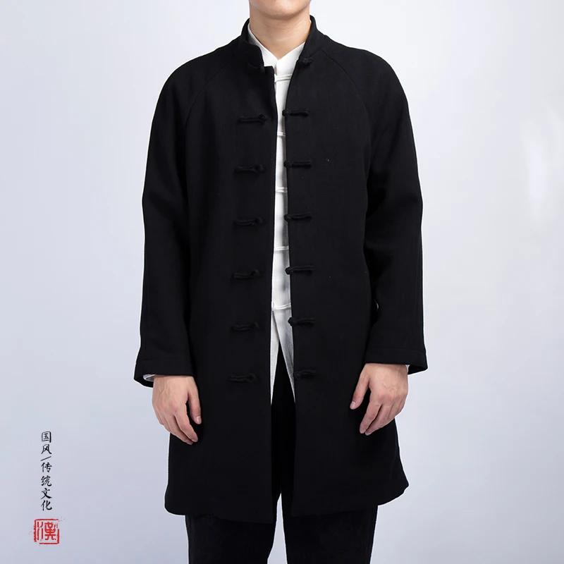 Фото Длинная ветровка в китайском национальном стиле Мужская Уличная одежда длинная
